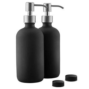 16oz. Black Glass Dispensers with Stainless Steel Pumps (2-Pack), for Lotion or Soap