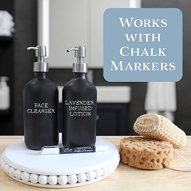 16oz. Black Glass Dispensers with Stainless Steel Pumps (2-Pack), for Lotion or Soap