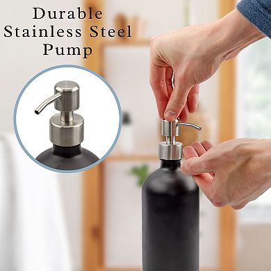 16oz. Black Glass Dispensers with Stainless Steel Pumps (2-Pack), for Lotion or Soap