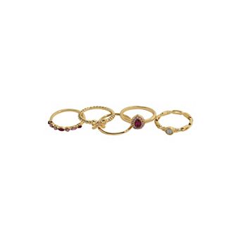 LC Lauren Conrad 5 pc Crystal and Bow Rings Set