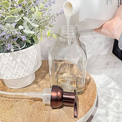 16oz. Square Glass Foaming Dispensers (2-Pack), Clear Bottles with Bronze Pumps