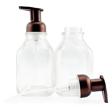 16oz. Square Glass Foaming Dispensers (2-Pack), Clear Bottles with Bronze Pumps