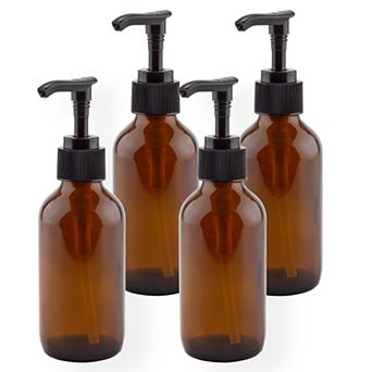 4oz. Amber Glass Dispenser Bottles (4-Pack), with Black Pumps for Soap or Lotion
