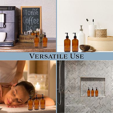 4oz. Amber Glass Dispenser Bottles (4-Pack), with Black Pumps for Soap or Lotion