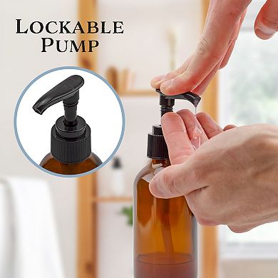 4oz. Amber Glass Dispenser Bottles (4-Pack), with Black Pumps for Soap or Lotion