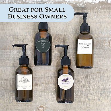 4oz. Amber Glass Dispenser Bottles (4-Pack), with Black Pumps for Soap or Lotion