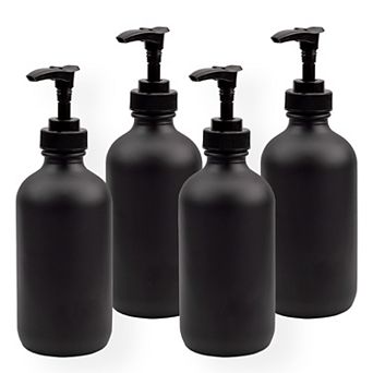 8oz Black Glass Pump Bottles, 4-Pack Refillable Soap or Lotion Dispensers