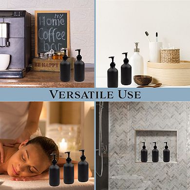 8oz Black Glass Pump Bottles, 4-Pack Refillable Soap or Lotion Dispensers