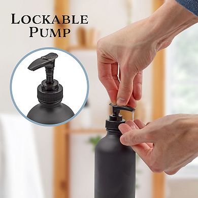 8oz Black Glass Pump Bottles, 4-Pack Refillable Soap or Lotion Dispensers