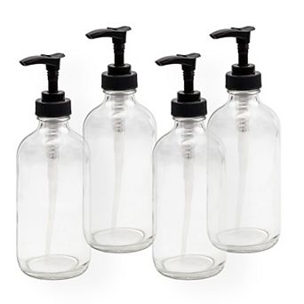 8oz Clear Glass Pump Bottles, 4-Pack Refillable Dispensers for Lotions or Oils