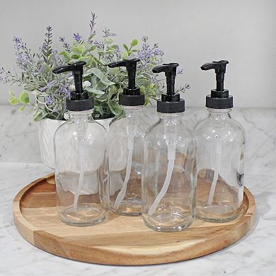 8oz Clear Glass Pump Bottles, 4-Pack Refillable Dispensers for Lotions or Oils