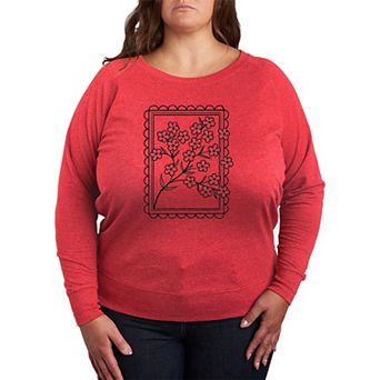 Plus Size Wildflowers Stamp French Terry Long Sleeve Tee