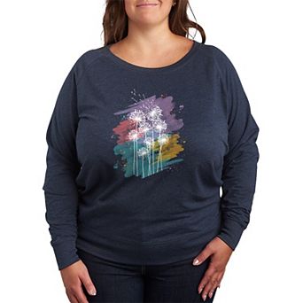 Plus Size Dandelions Watercolor French Terry Long Sleeve Tee
