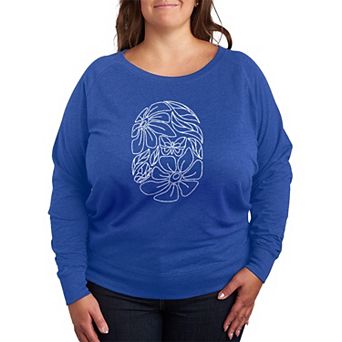 Plus Size Flower Oval French Terry Long Sleeve Tee