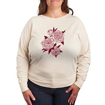 Plus Size Peonies French Terry Long Sleeve Tee