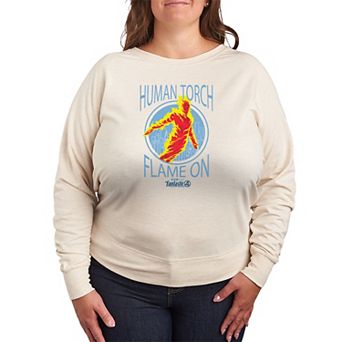 Plus Size Marvel Fantastic Four Human Torch Flame On French Terry Long Sleeve Tee