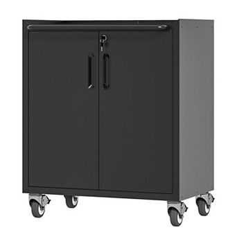 LOVMOR Heavy-Duty Metal Garage Storage Cabinet with Wheels