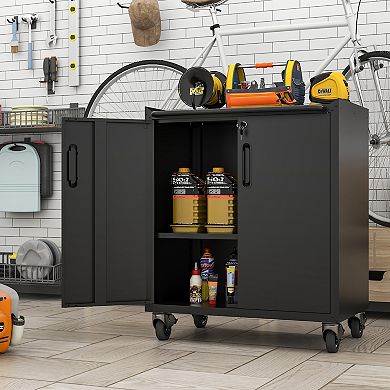 LOVMOR Heavy-Duty Metal Garage Storage Cabinet with Wheels