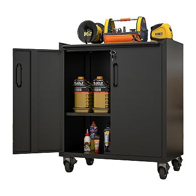 LOVMOR Heavy-Duty Metal Garage Storage Cabinet with Wheels