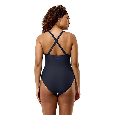 Women's Speedo Solid V-Neck One-Piece Swimsuit