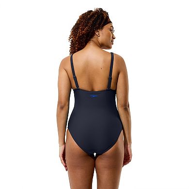 Women's Speedo Solid V-Neck One-Piece Swimsuit