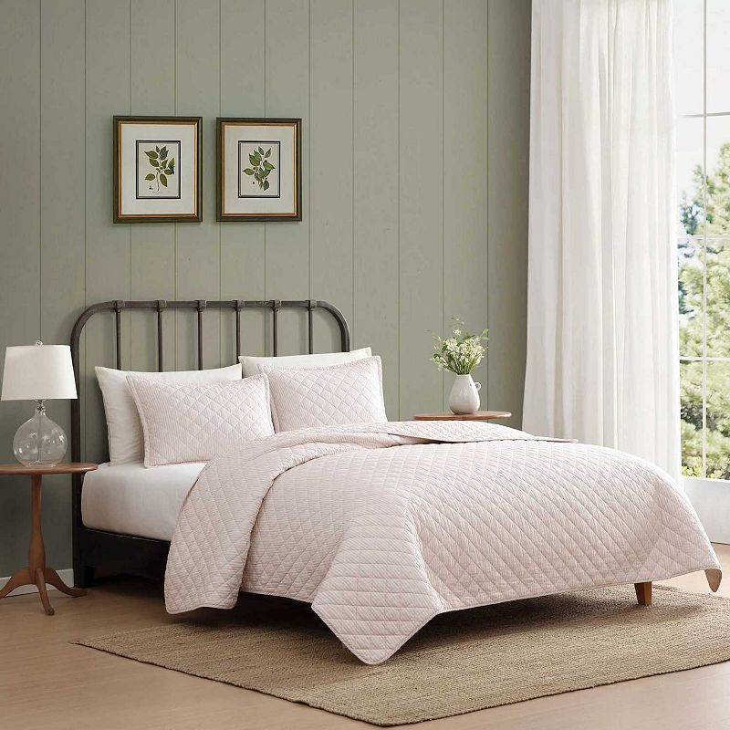 Laura Ashley Dorrie Floral Quilt Set, Ticking Stripe
