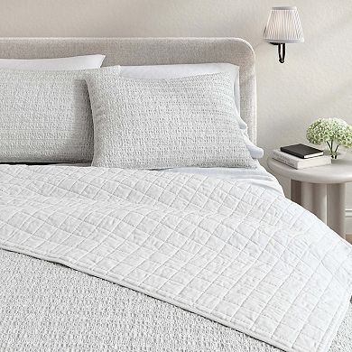 100% Cotton Honeycomb Waffle Garment Washed Quilt and Sham Set