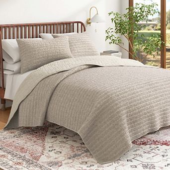 100% Cotton Honeycomb Waffle Garment Washed Quilt and Sham Set