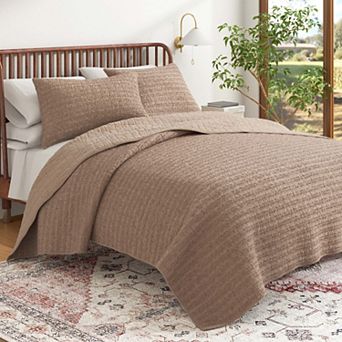 100% Cotton Honeycomb Waffle Garment Washed Quilt and Sham Set