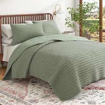 100% Cotton Honeycomb Waffle Garment Washed Quilt and Sham Set