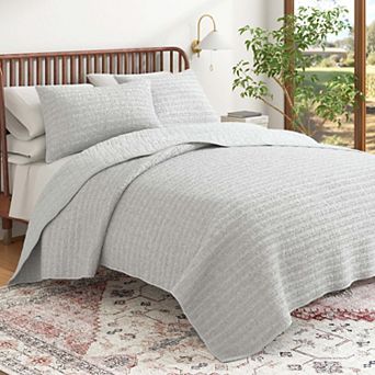 100% Cotton Honeycomb Waffle Garment Washed Quilt and Sham Set