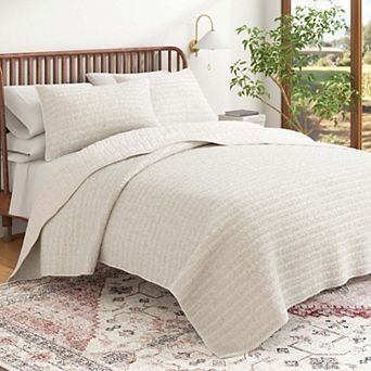 100% Cotton Honeycomb Waffle Garment Washed Quilt and Sham Set