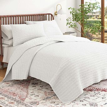 100% Cotton Honeycomb Waffle Garment Washed Quilt and Sham Set