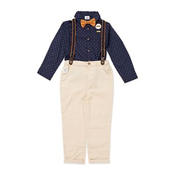 Little Gent Toddler Boys 4 pc Navy and Khaki Suspender and Bowtie Set