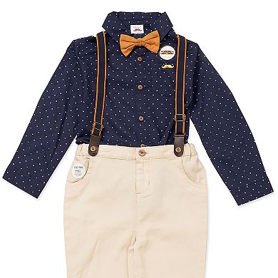 Little Gent Toddler Boys 4 Piece Navy and Khaki Suspender and Bowtie Set