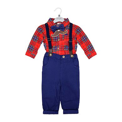 Little Gent Toddler Boys 4 Piece Red Plaid Suspender and Bowtie Set