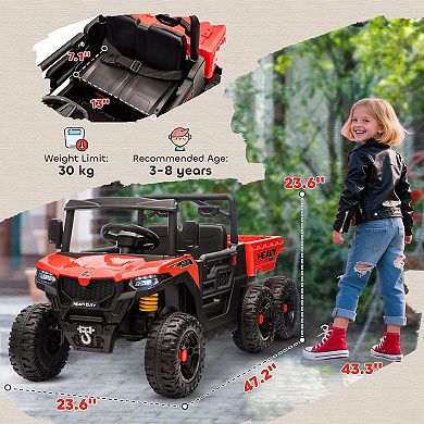 Qaba 24V 4WD Kids Ride On Car with 6 Wheels, 2 Seater and Dump Bed