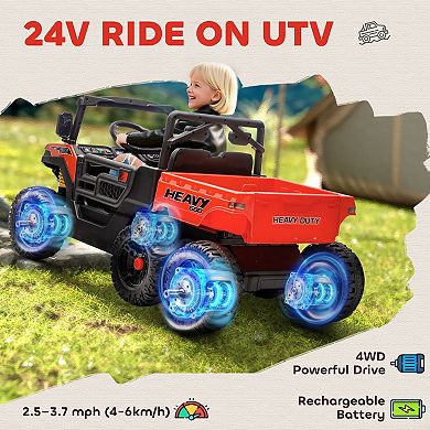 Qaba 24V 4WD Kids Ride On Car with 6 Wheels, 2 Seater and Dump Bed