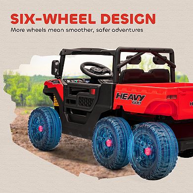Qaba 24V 4WD Kids Ride On Car with 6 Wheels, 2 Seater and Dump Bed