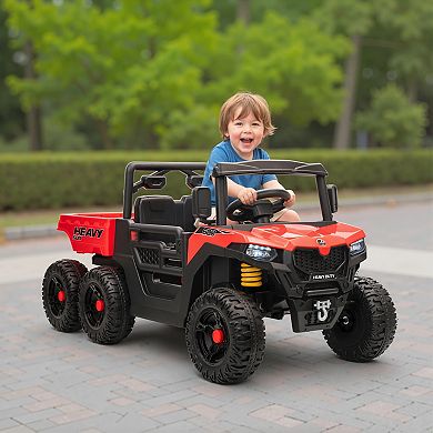 Qaba 24V 4WD Kids Ride On Car with 6 Wheels, 2 Seater and Dump Bed