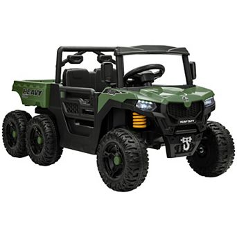 Qaba 24V 4WD Kids Ride On Car with 6 Wheels, 2 Seater and Dump Bed