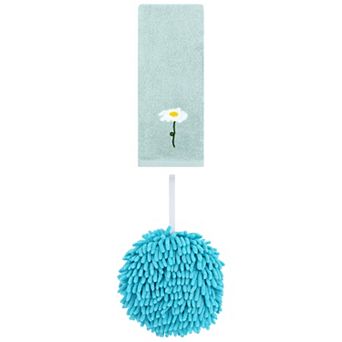 2 pc Absorbent Fluffy Chenille Ball Hand Towel and Floral Cotton Hand Towel Set 6"x6"&13"x30"