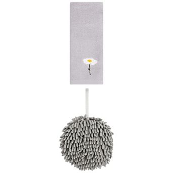 2 pc Absorbent Fluffy Chenille Ball Hand Towel and Floral Cotton Hand Towel Set 6"x6"&13"x30"