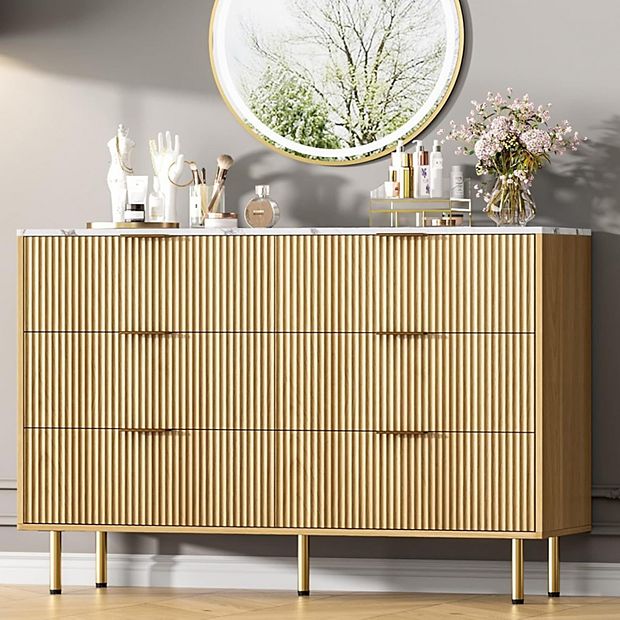 Modern 6-Drawer Dresser, Wood Chest of Drawers with Wide & Deep Storage for  Bedroom, Living