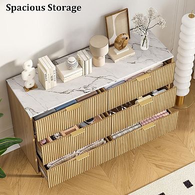 Modern 6-Drawer Dresser, Wood Chest of Drawers with Wide & Deep Storage for Bedroom, Living Room