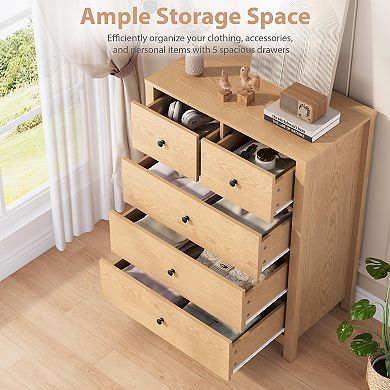 Tall 5-Drawer Dresser, Modern Wood Chest with Deep Storage for Bedroom & Home Office