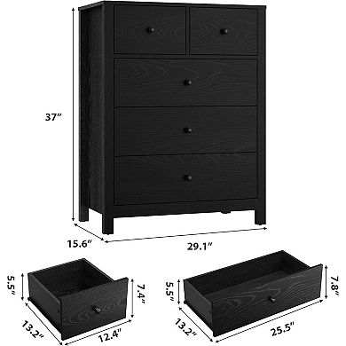 Tall 5-Drawer Dresser, Modern Wood Chest with Deep Storage for Bedroom & Home Office