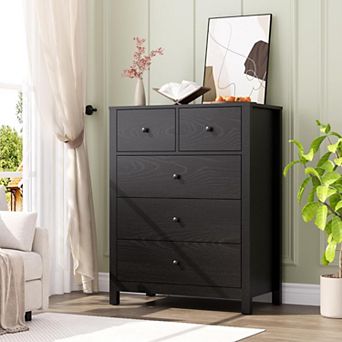 Tall 5-Drawer Dresser, Modern Wood Chest with Deep Storage for Bedroom & Home Office