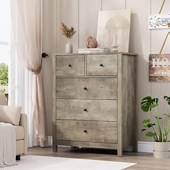 Tall 5-Drawer Dresser, Modern Wood Chest with Deep Storage for Bedroom & Home Office