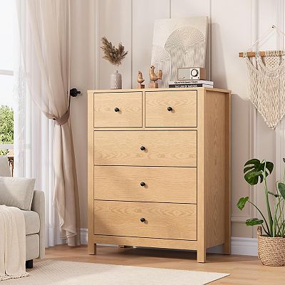 5 Drawer Dresser for Bedroom, Modern Tall Dresser Organizer with Storage Drawers - Natural Oak_5-drawer - 5-drawer